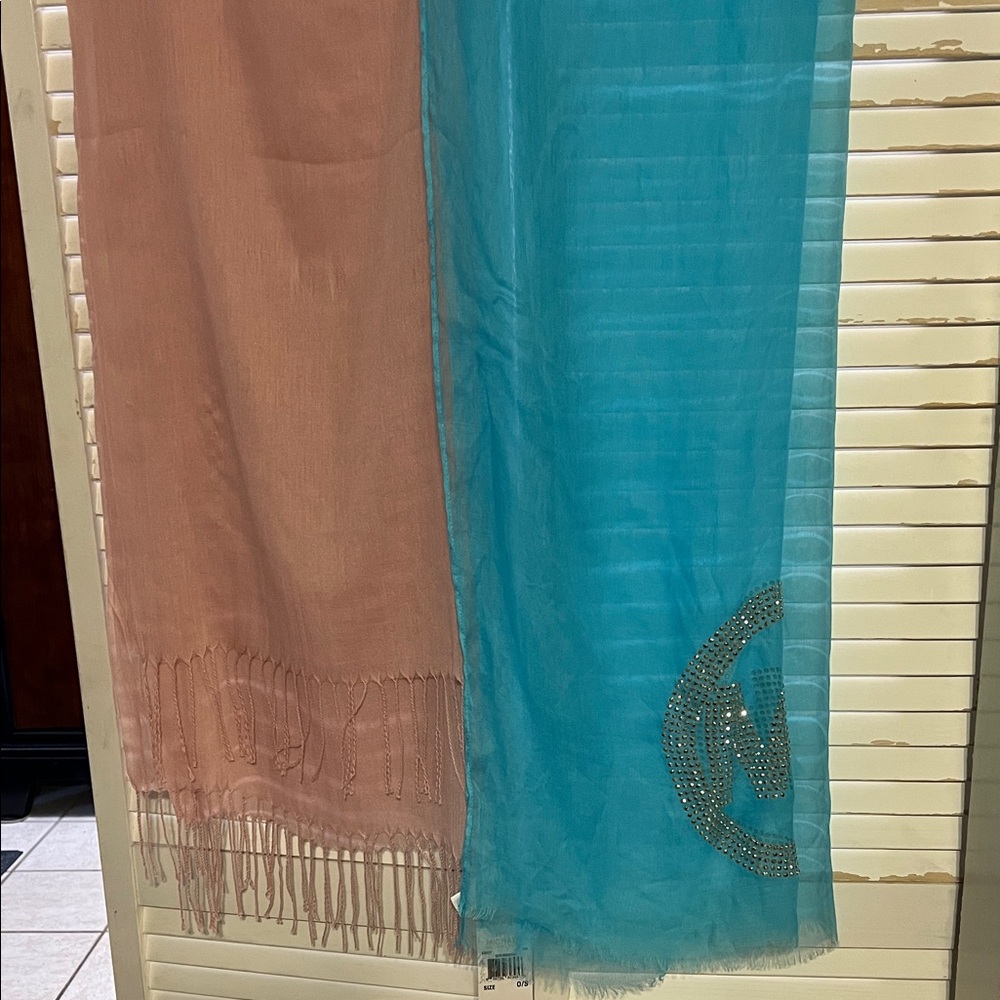 Michael Kors Long Sheer Turquoise Bling And one light pink Fringe Scarf bundled